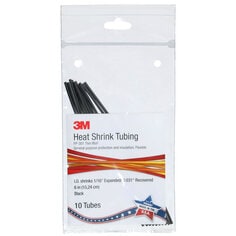 3M Heat Shrink Thin-Wall Tubing FP-301-1/16-6"-Black-10-10 Pc Pks, 6 in Length pieces