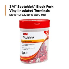 3M™ Scotchlok™ Block Fork Vinyl Insulated Red Terminals,
MV18-10FBX, 22-18 AWG Red