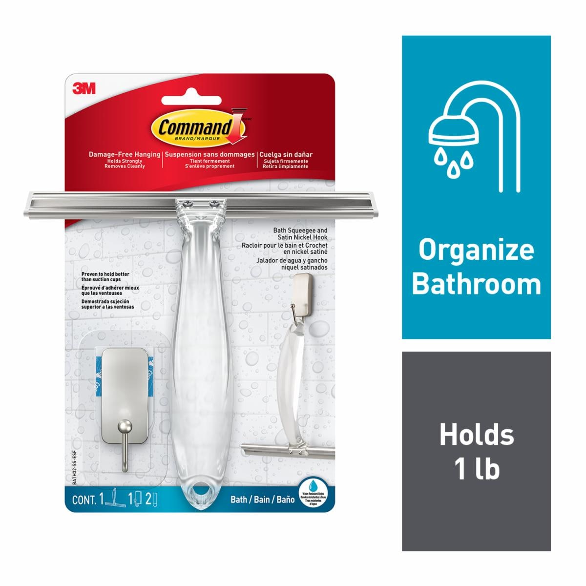 Command Bath Squeegee and Satin Nickel Hook BATH32-SS-ESF