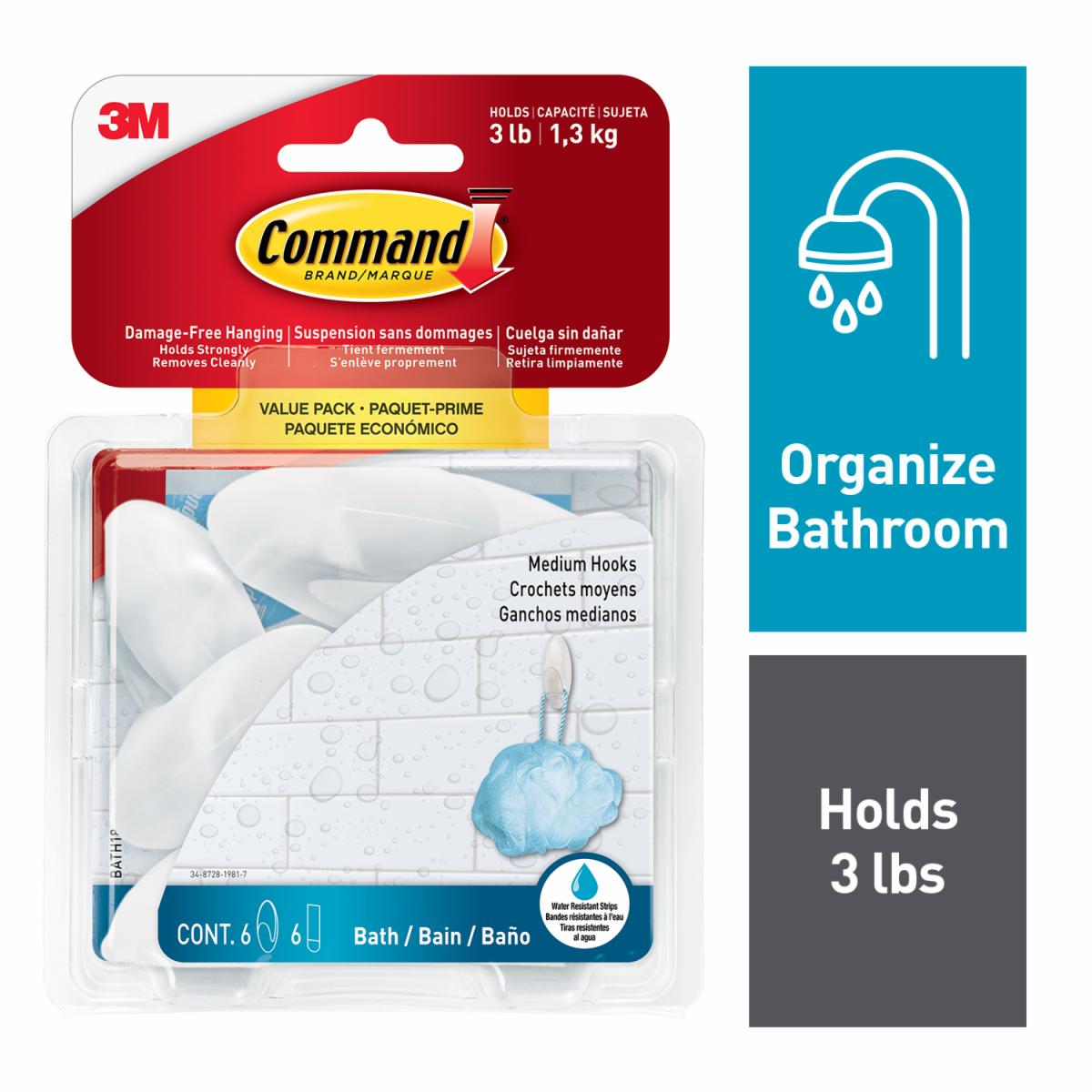 Command Bath Medium Hooks BATH18-6ESF