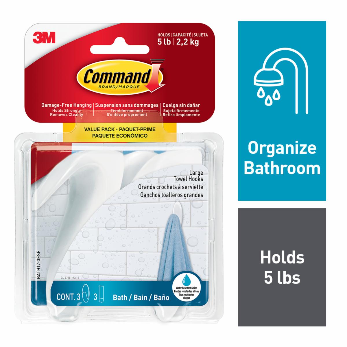 Command Bath Large Towel Hooks Value Pack Bath17-3ESF