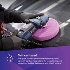 SELF CENTERED: The quick connect attachment means the pad is perfectly centered every time. No repositioning and virtually no wobble. Easily switch to a fresh surface​