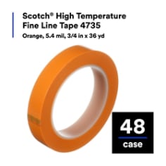 Scotch® High Temperature Fine Line Tape 4735, Orange, 5.4 mil, 3/4 in x 36 yd