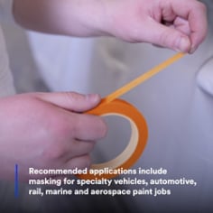 Recommended applications for this tape include masking for specialty vehicles, automotive, rail, marine, and aerospace paint jobs, as well as paint masking for automotive fascia and custom two-tone, and multiple-color applications