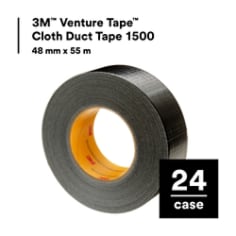3M™ Venture Tape™ Cloth Duct Tape 1500, Black, 48 mm x 55 m, 24/Case