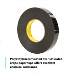 Polyethylene laminated over saturated crepe paper tape offers excellent chemical resistance