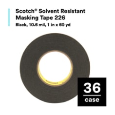 Scotch® Solvent Resistant Masking Tape 226, Black, 10.6 mil,
1 in x 60 yd, 36/Case
