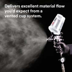 Delivers excellent material flow you’d expect from a vented cup system.