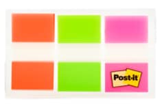 Post-it® Flags, Orange, Lime, Pink .94 in. Wide, 60/On-the-Go