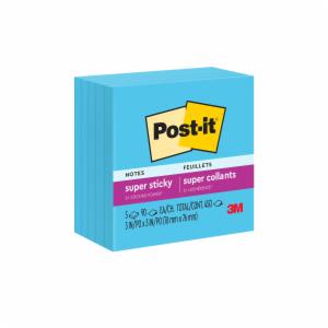 Post-it Super Sticky Notes 654-5SSBE, Electric Blue, 3 in x 3 in (76 mm x 76 mm), 100% PEFC, SGSCH-PEFC-COC-110078image
