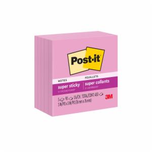 Post-it Super Sticky Notes 654-5SSNP, Neon Pink, 3 in x 3 in (76 mm x 76 mm), 100% PEFC, SGSCH-PEFC-COC-110078image