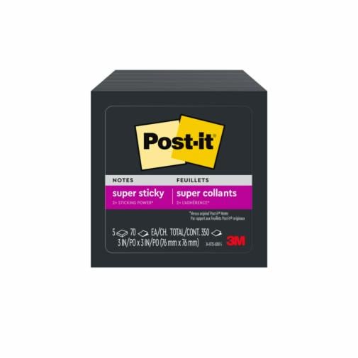  Super Sticky Notes, 2X Sticking Power, 3 x 3-Inches, Black,  5-Pads/Pack, 4 Pack (654-5SSSC) : Office Products