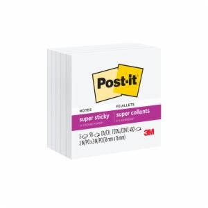 Post-it Super Sticky Notes 654-5SSW, 3 in x 3 in (76 mm x 76 mm), White, 5 Pads/Pack, 90 Sheets/Padimage