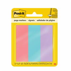 Post-it Page Markers 5222, 1 in x 3 in x in, Assorted, 3 Pads/Pack, 50 Sheets/Pad, 100% PEFC, SGSCH-PEFC-COC-110078image