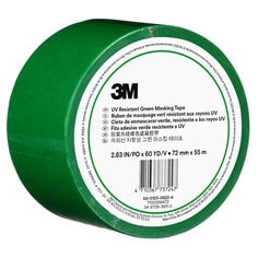 An in-package product shot of the 3M UV Resistant Green Masking Tape, 72 mm x 55 m