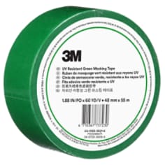 An in-package product shot of the 3M UV Resistant Green Masking Tape, 48 mm x 55 m