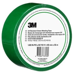 An in-package product shot of the 3M UV Resistant Green Masking Tape, 48 mm x 55 m