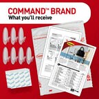Genuine Command products shipped to you. A picture of a white envelope with Command logos on it, command clear hooks and command strips, and two product information pages.