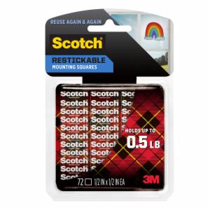 Scotch Restickable Mounting Squares R103S, 1/2 in x 1/2 in (1.27 cm x 1.27 cm) 72/pk image Scotch Restickable Mounting Squares R103S, 1/2 in x 1/2 in (1.27 cm x 1.27 cm) 72/pkimage