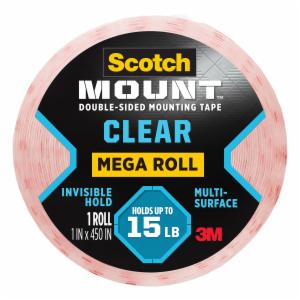 Scotch-Mount Clear Double-Sided Mounting Tape 410H-LONG-DC, 1 in x 450 in (2.54 cm x 11.4 m) image Scotch-Mount Clear Double-Sided Mounting Tape 410H-LONG-DC, 1 in x 450 in (2.54 cm x 11.4 m)image