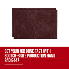 3M Scotch-Brite Production Hand Pad 8447. Our 3M Scotch-Brite Hand Pads give you a fast, consistent scuff for everyday surface preparation. The  3M Scotch-Brite Production Hand Pad 8447 is ideal for cleaning parts and scuffing prior to staining and painting. Base ID: B40066302, Pathfinder Project; UPC; Basic Content; Rich Product Card; PF23, Secondary Image 08