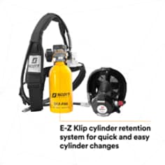 3M Scott Ska-Pak Plus Supplied-Air Respirator. The 3M Scott Ska-Pak Plus Supplied-Air Respirator is a supplied air respirator that utilizes an E-Z Klip cylinder retention system for quick and easy cylinder change out. Product Number: , SKU: B5005047151, Base ID: B5005047151, Pathfinder Project; UPC; Basic Content; Rich Product Card; PF23, Secondary Image 03