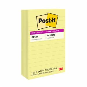 Post-it Super Sticky Notes 660-5SSCY, Canary Yellow, Lined, 4 in x 6 in, 90sht/pd, 5pd/pk, 100% PEFC, SGSCH-PEFC-COC-110078image