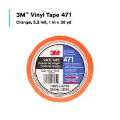 3M Vinyl Tape 471, Orange, 5.2 mil, 1 in x 36 yd, 36 Rolls/Case