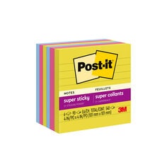 Post-it Super Sticky Notes, 4 in x 6 in, Canary Yellow, Lined