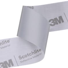 A strip of 3M Scotchlite Reflective Material, Silver Fabric