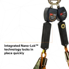 3M DBI-SALA Nano-Lok Twin-Leg Quick Connect Self Retracting Lifeline, Web 3101277. 3M DBI-SALA Nano-Lok Self-Retracting Lifeline is lightweight with a compact design and industrial-strength durability. 3M DBI-SALA Nano-Lok Self-Retracting Lifeline offers versatility for many different industrial applications. Product Number: 3101277, SKU: 70007443966, SAP SKU: 7100157136, Base ID: B5005078003, Pathfinder Project; UPC; Basic Content; Rich Product Card; PF23, Secondary Image 03