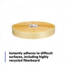 Instantly adheres to difficult surfaces, including highly recycled fiberboard