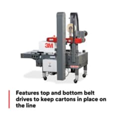 Features top and bottom belt drives to keep cartons in place on the line