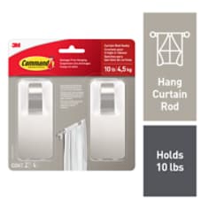 Two Command™ Satin Nickel Curtain Rod Hooks in package. Hang Curtain Rod. Holds 10lb.