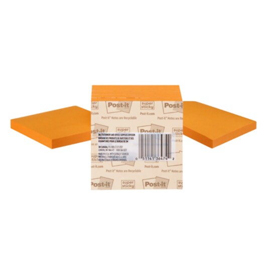 Post-it Super Sticky Notes 654-5SSNO, 3 in x 3 in (76 mm x 76 mm), Neon Orange