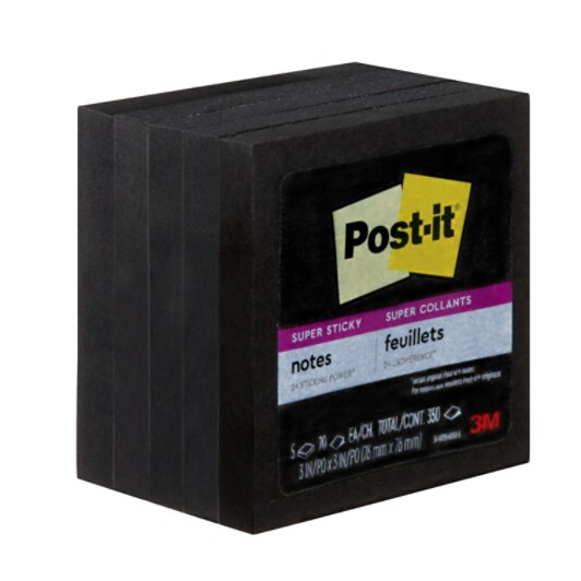 Post-it Super Sticky Notes 654-5SSSC, 3 in x 3 in (76 mm x 76 mm), Black