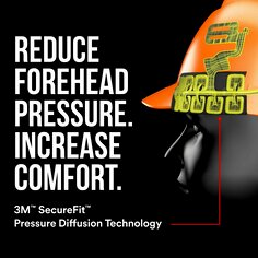 3M™ SecureFit™ Pressure Diffusion Technology inside the 3M SecureFit Hard Hat Full Brim Non-Vented with Ratchet Adjustment, Orange CHH-FB-R-O6-SL