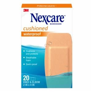 Nexcare Waterproof Cushioned Foam Bandages Knee & Elbow 20 ct. 522-20CB-CA, 2 in x 4 in (50 mm x 101 mm) image Nexcare Waterproof Cushioned Foam Bandages Knee & Elbow 20 ct. 522-20CB-CA, 2 in x 4 in (50 mm x 101 mm)image