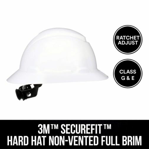 3M™, SecureFit™ Hard Hat, Full Brim, Non-Vented with Ratchet Adjustment, White CHH-FB-R-W6-SL