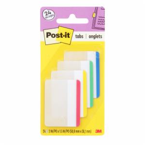 Post-it Durable Tabs 686F-1, 2 in. x 1.5 in. (50.8 mm x 38 mm) Beige, Green, Red, Canary Yellow 24 pk/csimage