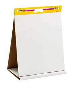 Post-it Super Sticky Tabletop Easel Pad, Twenty inches by twenty three inches. White. Twenty Sheets per pad. with 2 times the sticking power, stick and restick to walls, windows, doors and more. IDEAL FOR BRAINSTORMING AND MANAGING PROJECTS