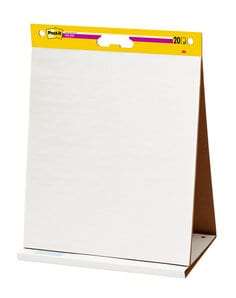 Post-it Super Sticky Tabletop Easel Pad, Twenty inches by twenty three inches. White. Twenty Sheets per pad. with 2 times the sticking power, stick and restick to walls, windows, doors and more. IDEAL FOR BRAINSTORMING AND MANAGING PROJECTS