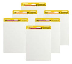 Post-it Super Sticky Easel Pad. 25 inches by 30 inches, plain white paper. Thirty sheets a pad. With 2 times the sticking power, stick and restick to walls, windows, doors and more.