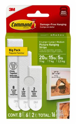Command White Picture Hanging Strip Mixed Pack 17218-16ES, 16 Pairs image Command White Picture Hanging Strip Mixed Pack 17218-16ES, 16 Pairsimage