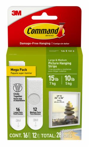 Command 10 lb and 15 lb White Picture Hanging Strips Mega Pack 17209-28ES, 28 Pairs image Command 10 lb and 15 lb White Picture Hanging Strips Mega Pack 17209-28ES, 28 Pairsimage