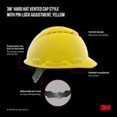 3M™ Hard Hat Vented Cap Style with Pin-Lock Adjustment, yellow, CHHWH1-V-12-DC
