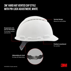 3M™ Hard Hat Vented Cap Style with Pin-Lock Adjustment, White, CHHWH1-V-12-DC