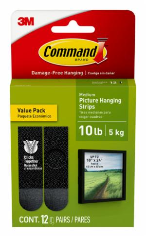 Command 10 lb Black Picture Hanging Strips Value Pack 17204BLK-12ES, 12 Pairs image Command 10 lb Black Picture Hanging Strips Value Pack 17204BLK-12ES, 12 Pairsimage