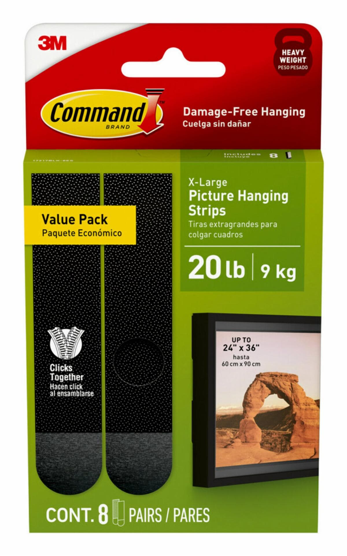 Command 20 lb Black Picture Hanging Strips 17217BLK-8ES