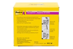 An image of a Post-it Notes Pop up dispenser in the shape of a black owl. The bird is matte black and in color and has a modern, minimalist design.  The dispenser comes with one pack of Post it pop up Notes in the color of Citroen. Citroen is a tropical tint of orange yellow and green..